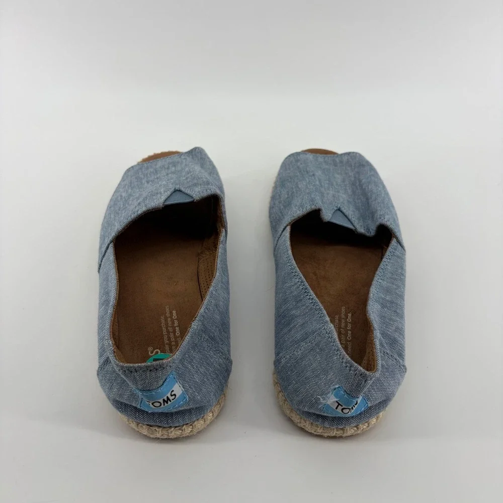 TOMS Womens 12 Blue Alpargata Open Toe Espadrille Sandals Chambray Slip On Flat